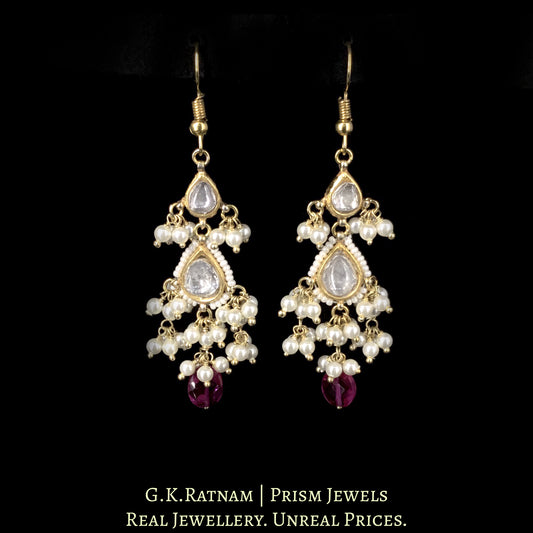 23k Gold and Diamond Polki Earring Pair with two-tiered pear-shape hangings