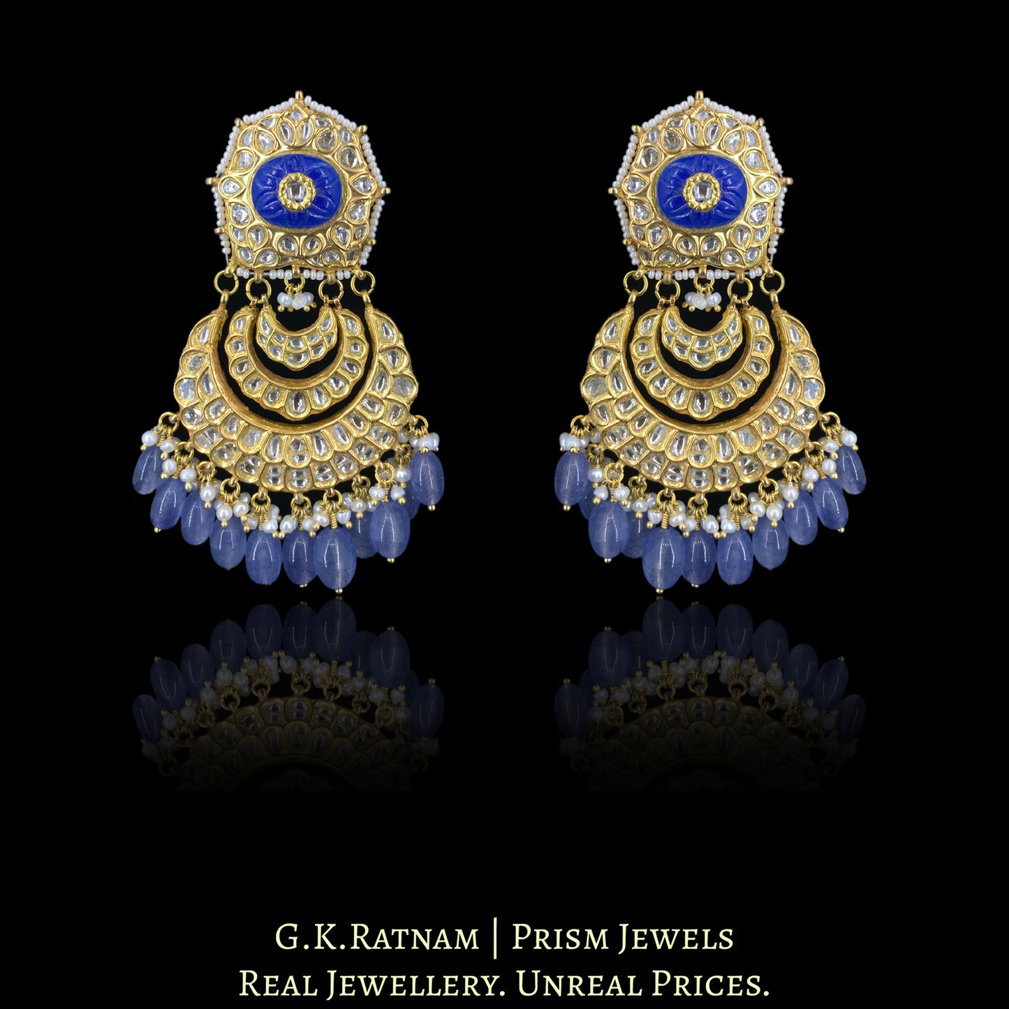 23k Gold and Diamond Polki Chand Bali Pendant Set