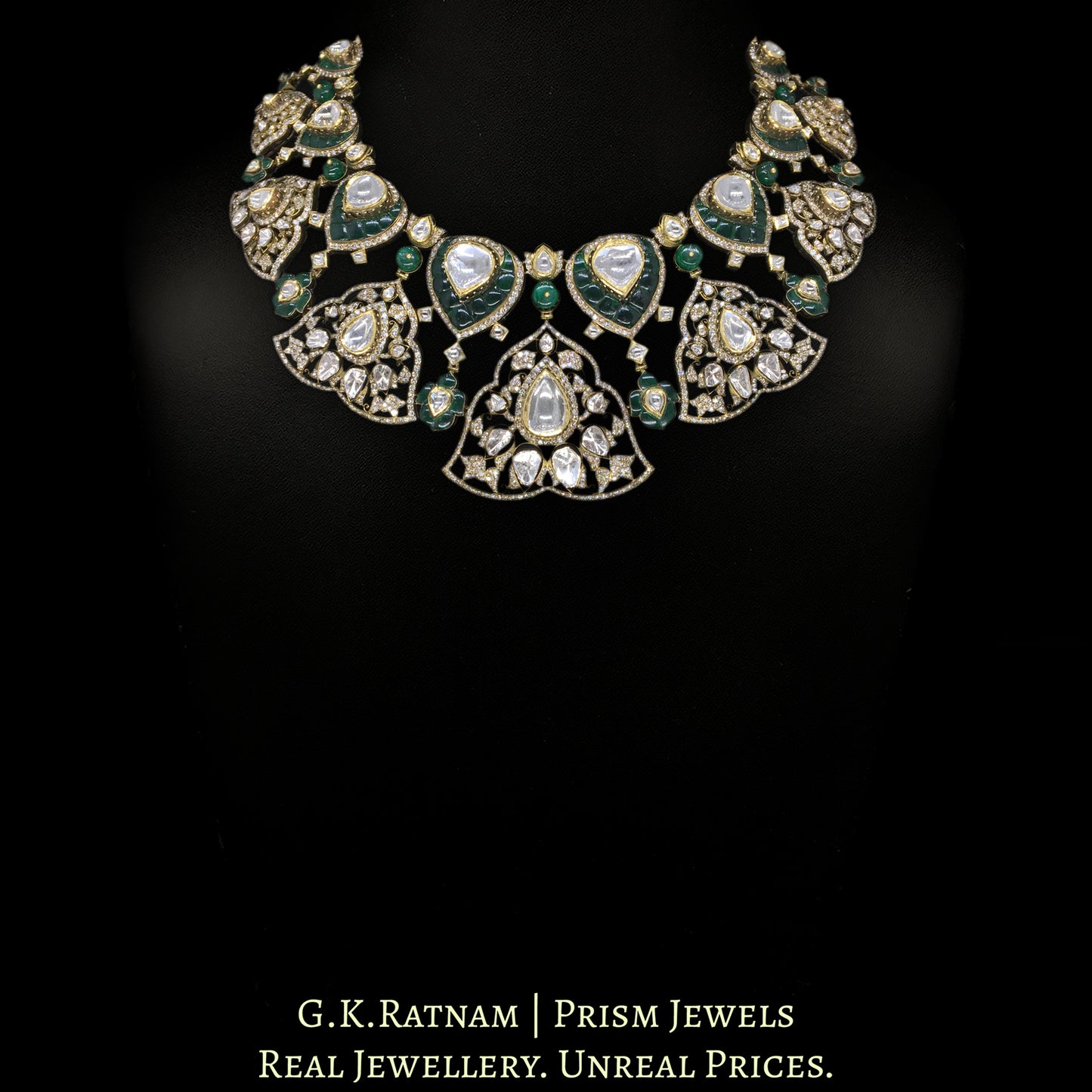18k Gold and Diamond Polki Fusion Necklace Set in Victorian Finish