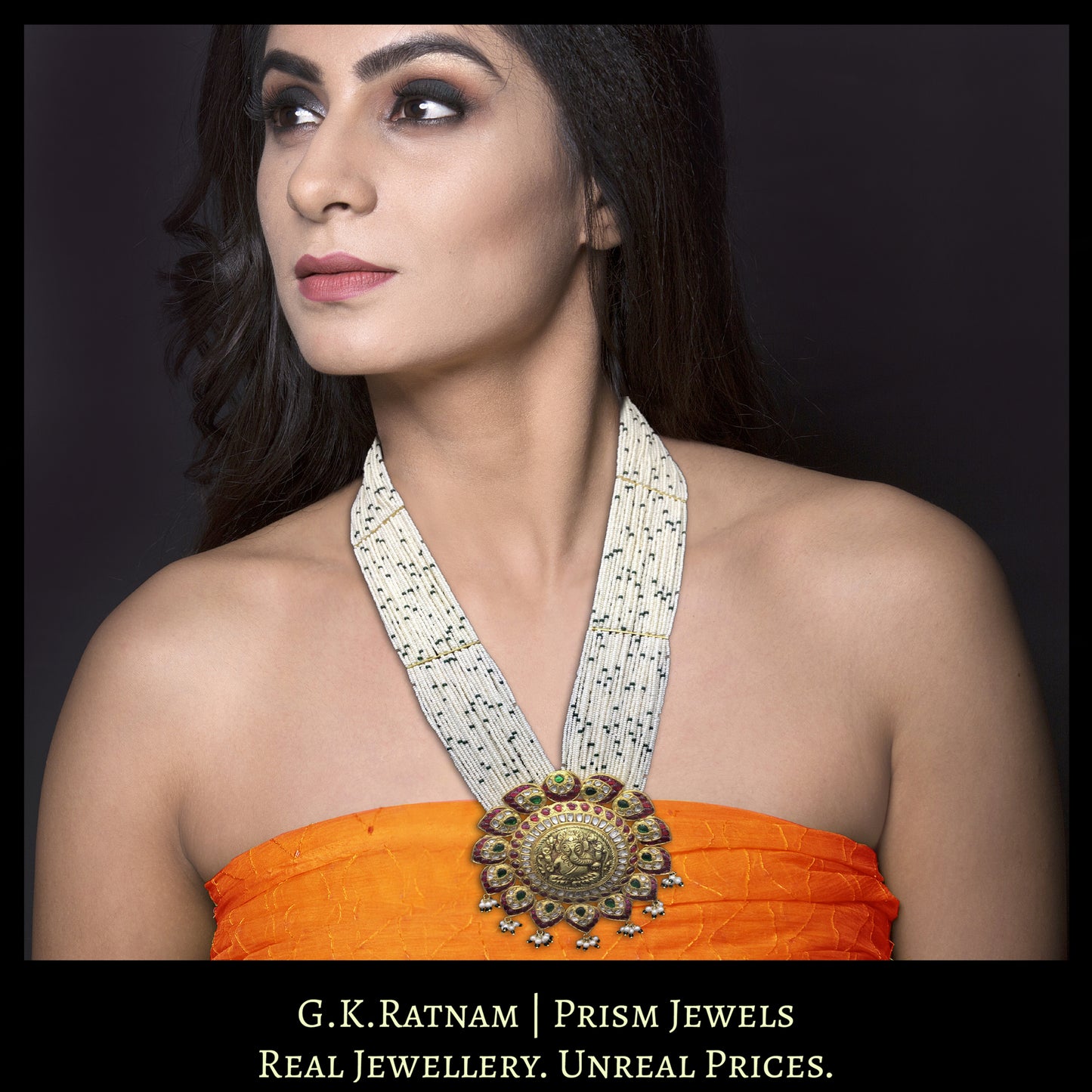 18k Gold and Diamond Polki south-style Ganesha Pendant with Chid Bunches - G. K. Ratnam