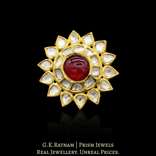 18k Gold and Diamond Polki star-shaped Cocktail Ring with ruby-red center - G. K. Ratnam