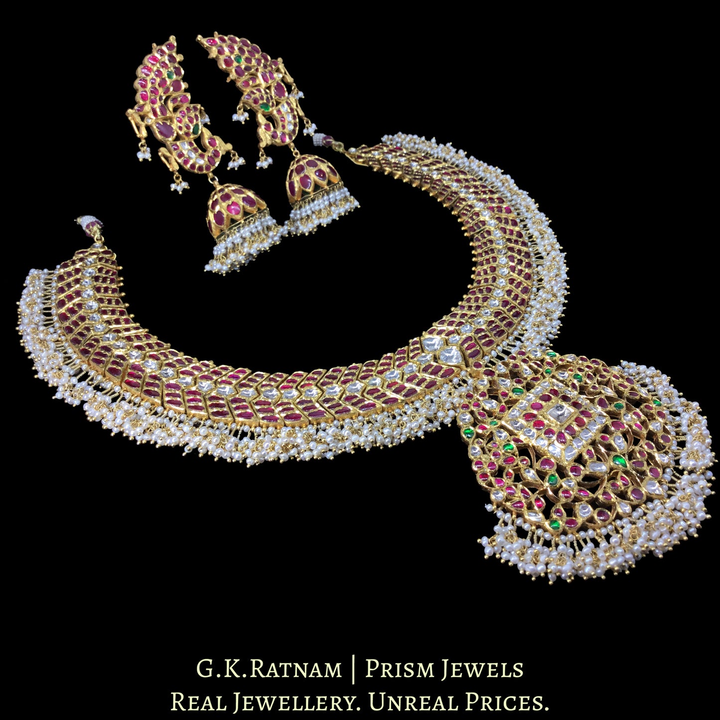22k Gold and Diamond Polki south-style Necklace Set