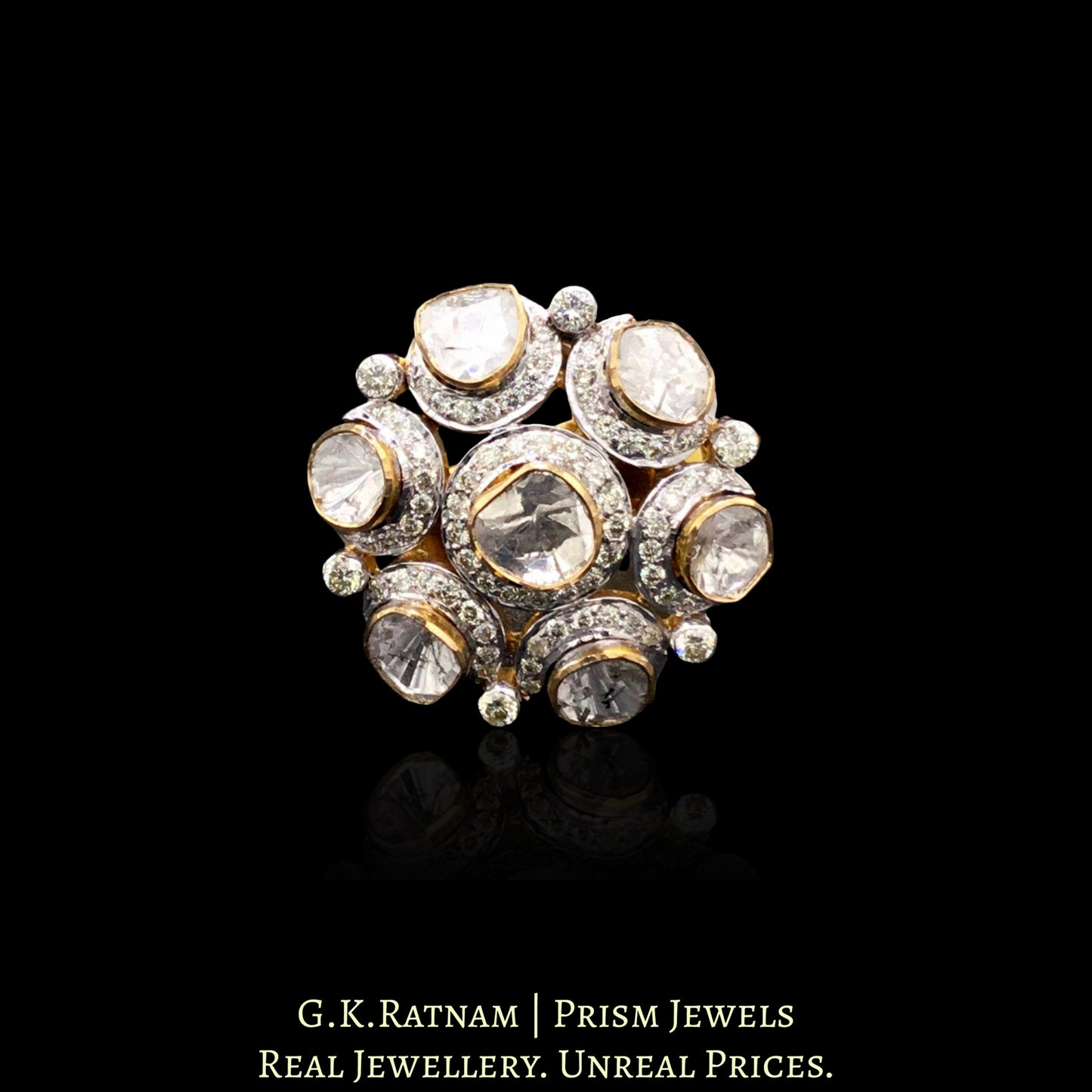 18k Gold and Diamond Polki Open Setting Round Ring - G. K. Ratnam