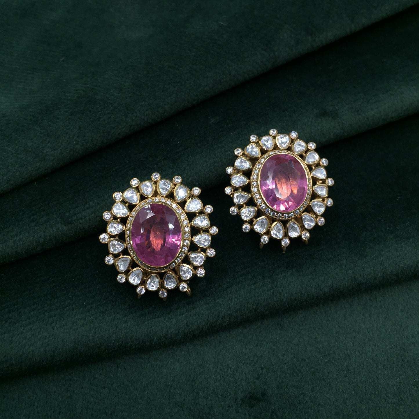 925 Silver Tops Earring Pair with Lab Grown Pink Tourmalines