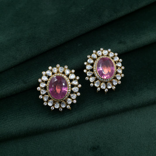 925 Silver Tops Earring Pair with Lab Grown Pink Tourmalines - G. K. Ratnam