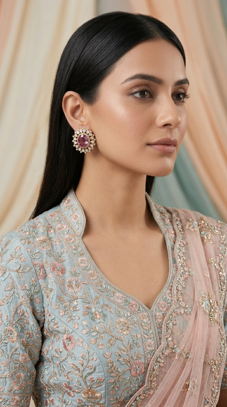 925 Silver Tops Earring Pair with Lab Grown Pink Tourmalines