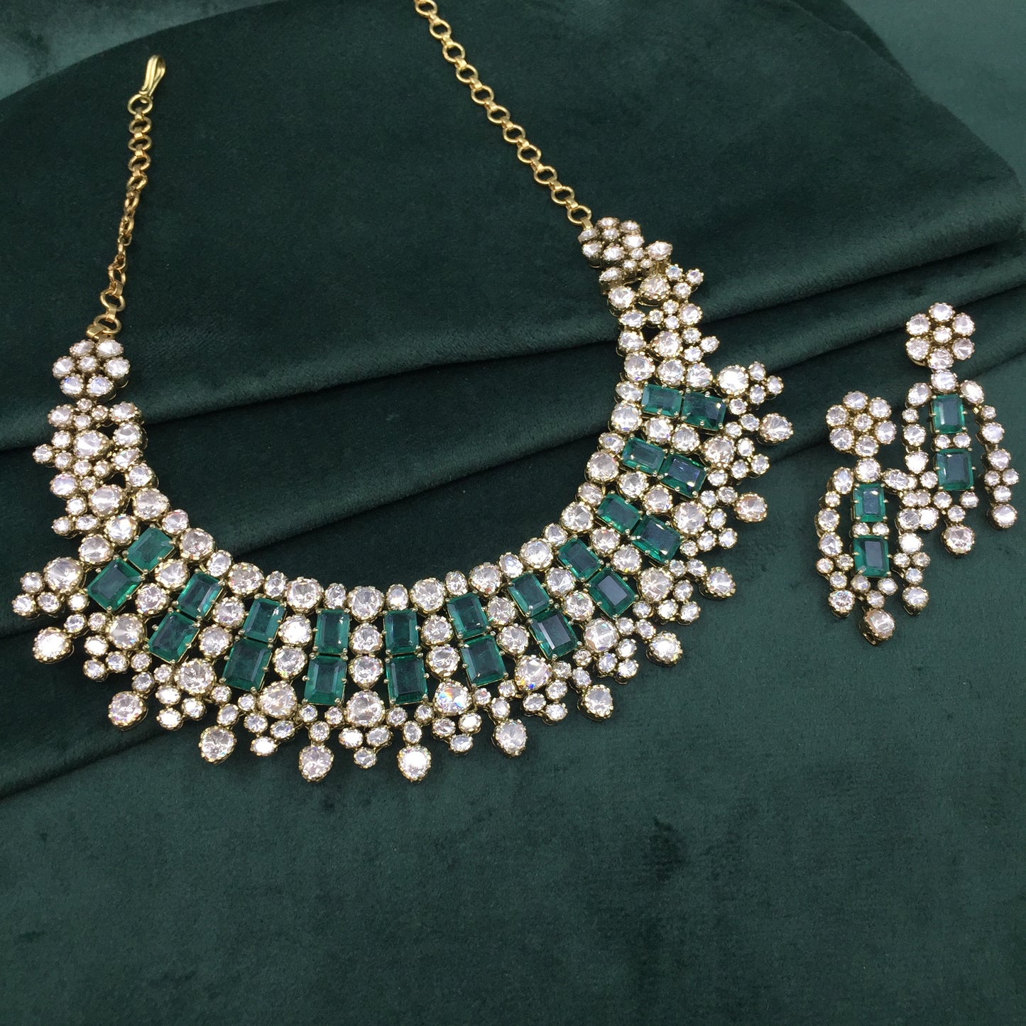 925 Silver Necklace Set with Lab Grown Emeralds