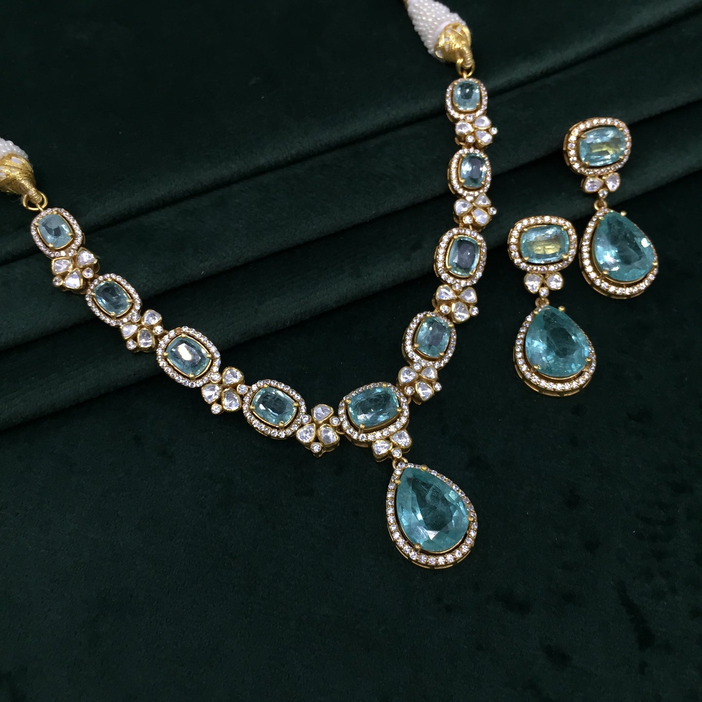 925 Silver Necklace Set with Lab Grown Russian Emeralds