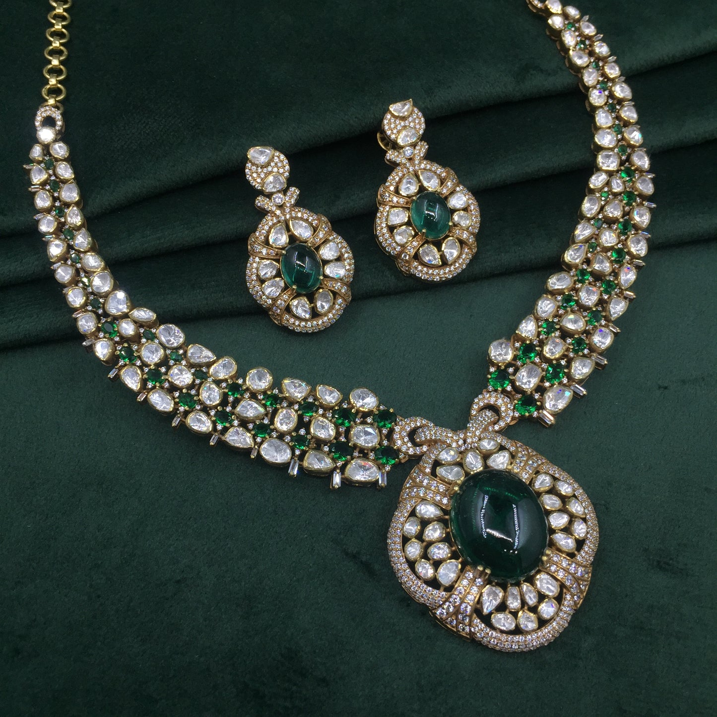 925 Silver Necklace Set with Lab Grown Emeralds