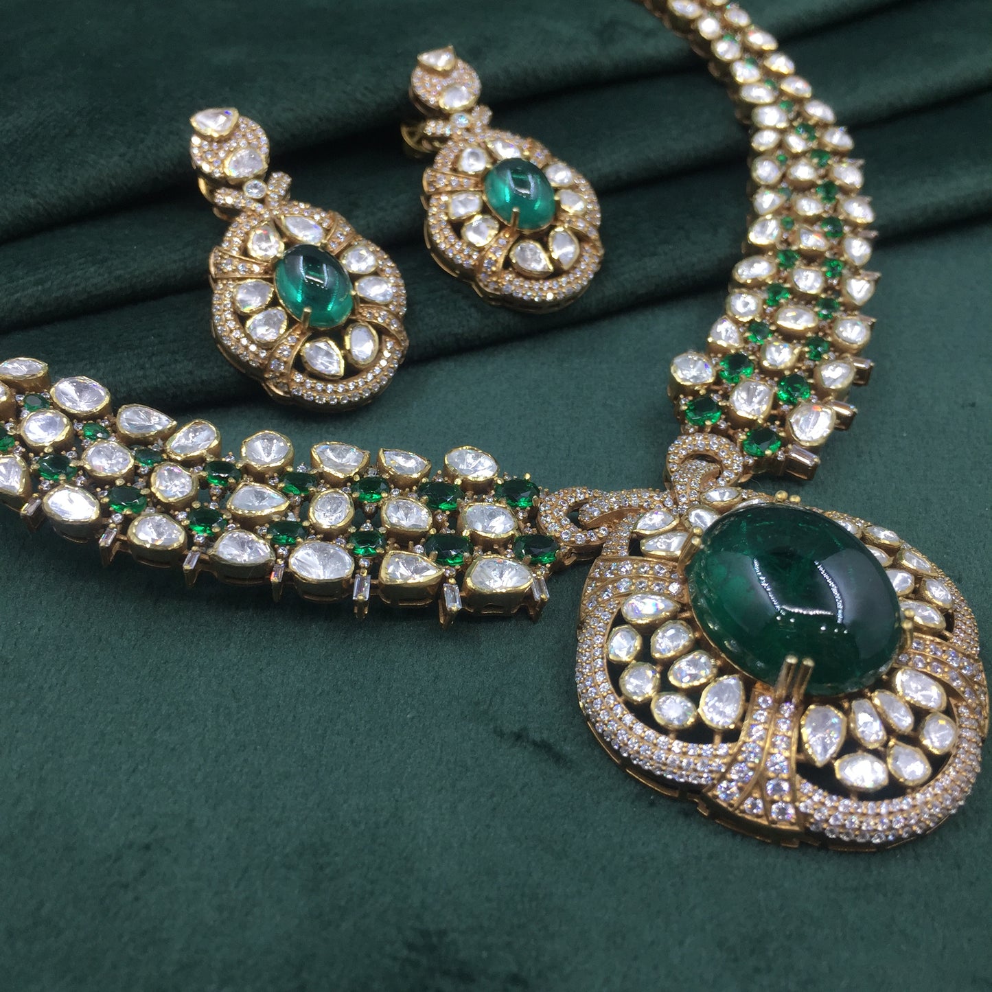 925 Silver Necklace Set with Lab Grown Emeralds