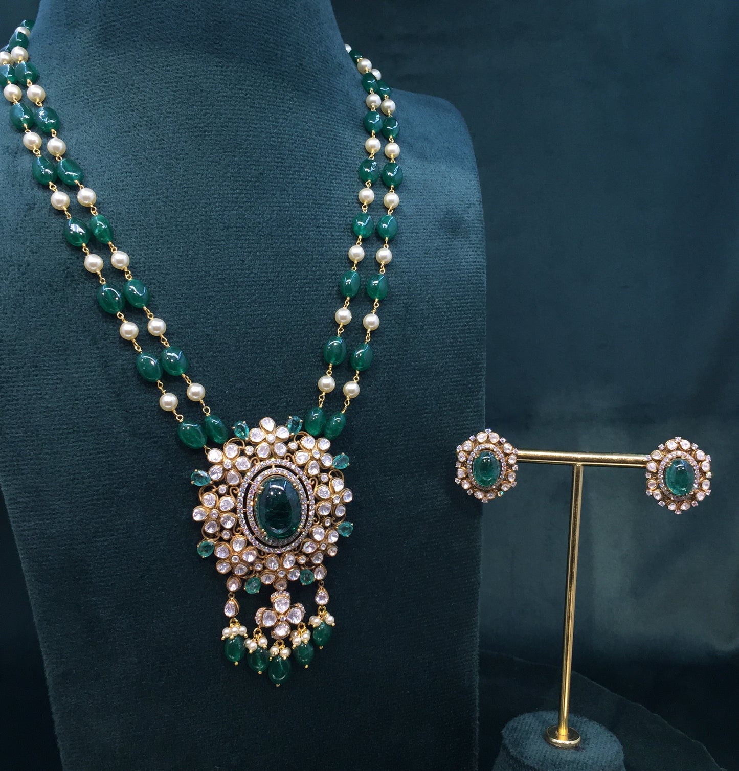 925 Silver Pendant Set with Lab Grown Emeralds