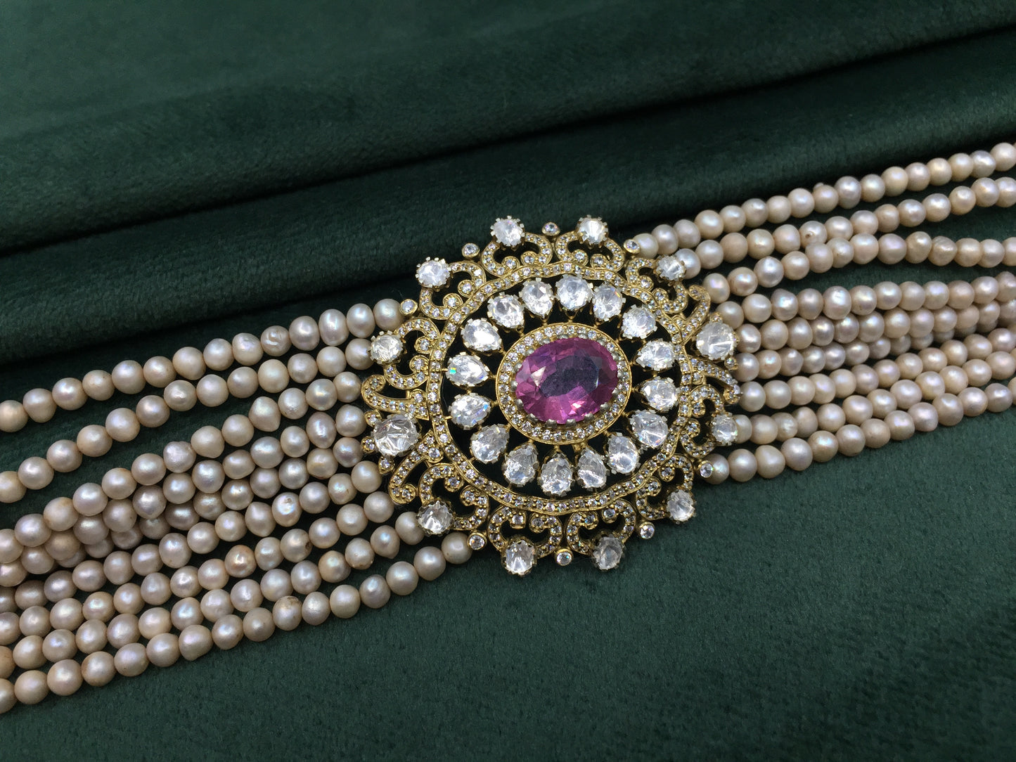 925 Silver Choker Necklace Set with Lab Grown Pink Tourmalines