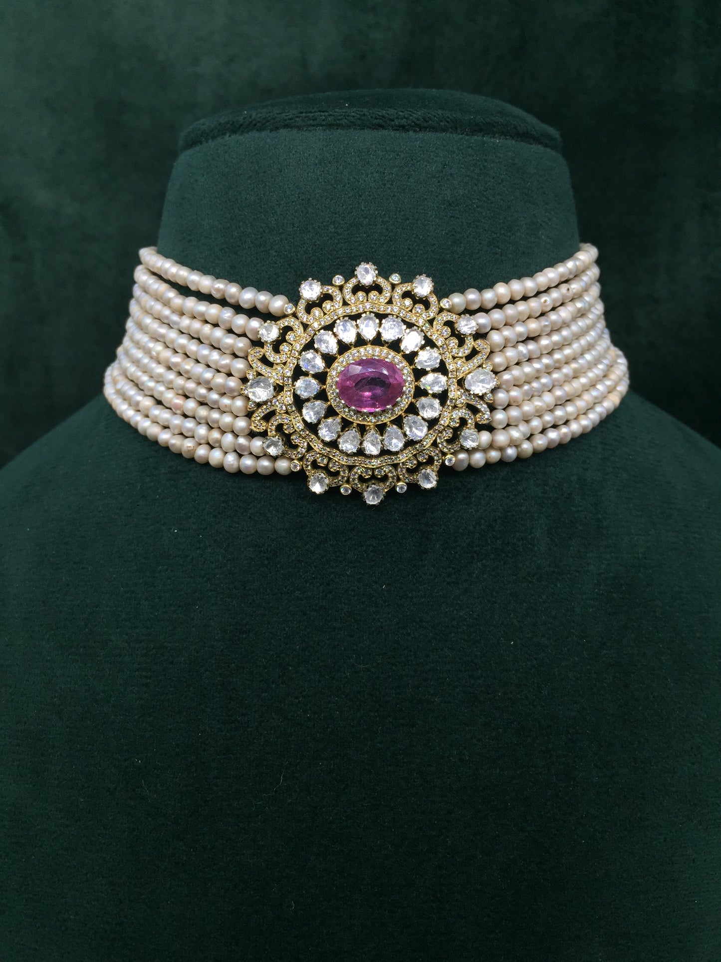 925 Silver Choker Necklace Set with Lab Grown Pink Tourmalines