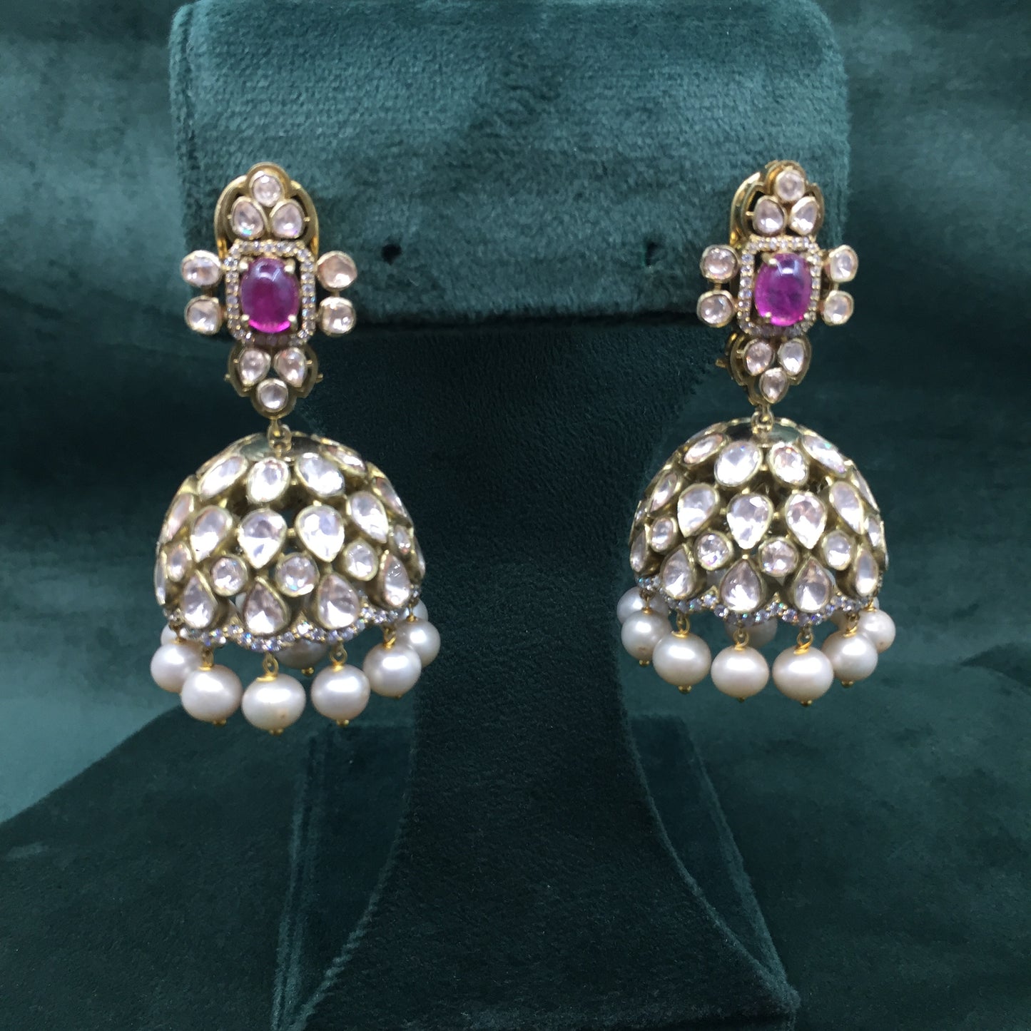 925 Silver Navratna Necklace Set with Antiqued Hyderabadi Pearls
