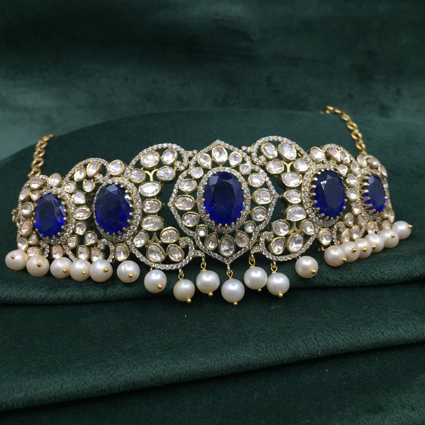 925 Silver Choker Necklace Set with Lab Grown Blue Sapphires