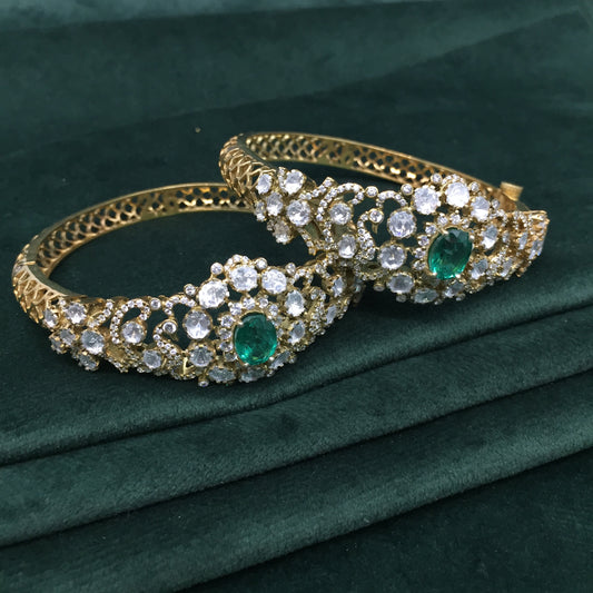 925 Silver Bangle Pair with Lab Grown Emeralds