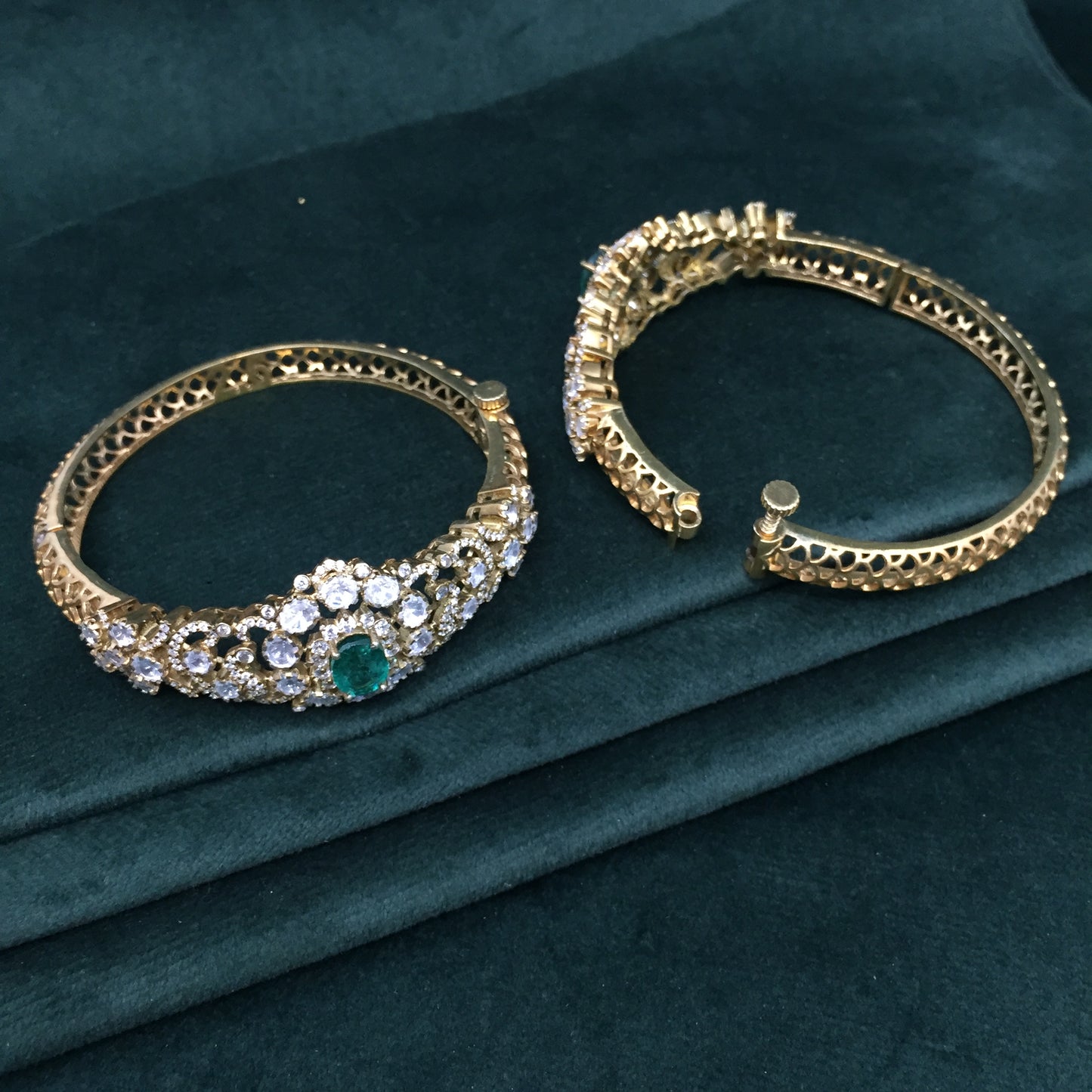 925 Silver Bangle Pair with Lab Grown Emeralds