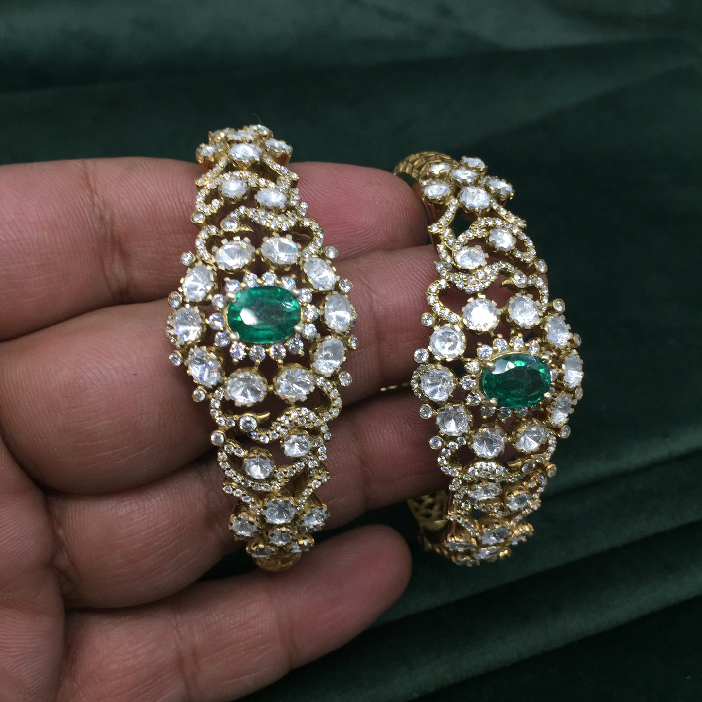 925 Silver Bangle Pair with Lab Grown Emeralds