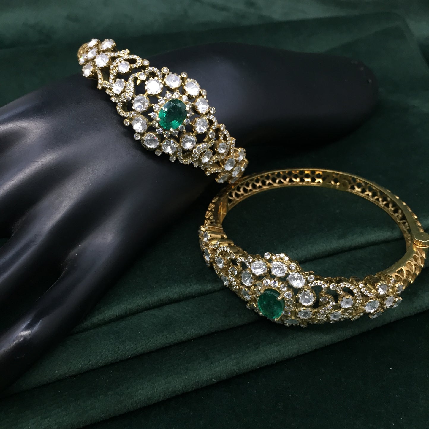 925 Silver Bangle Pair with Lab Grown Emeralds