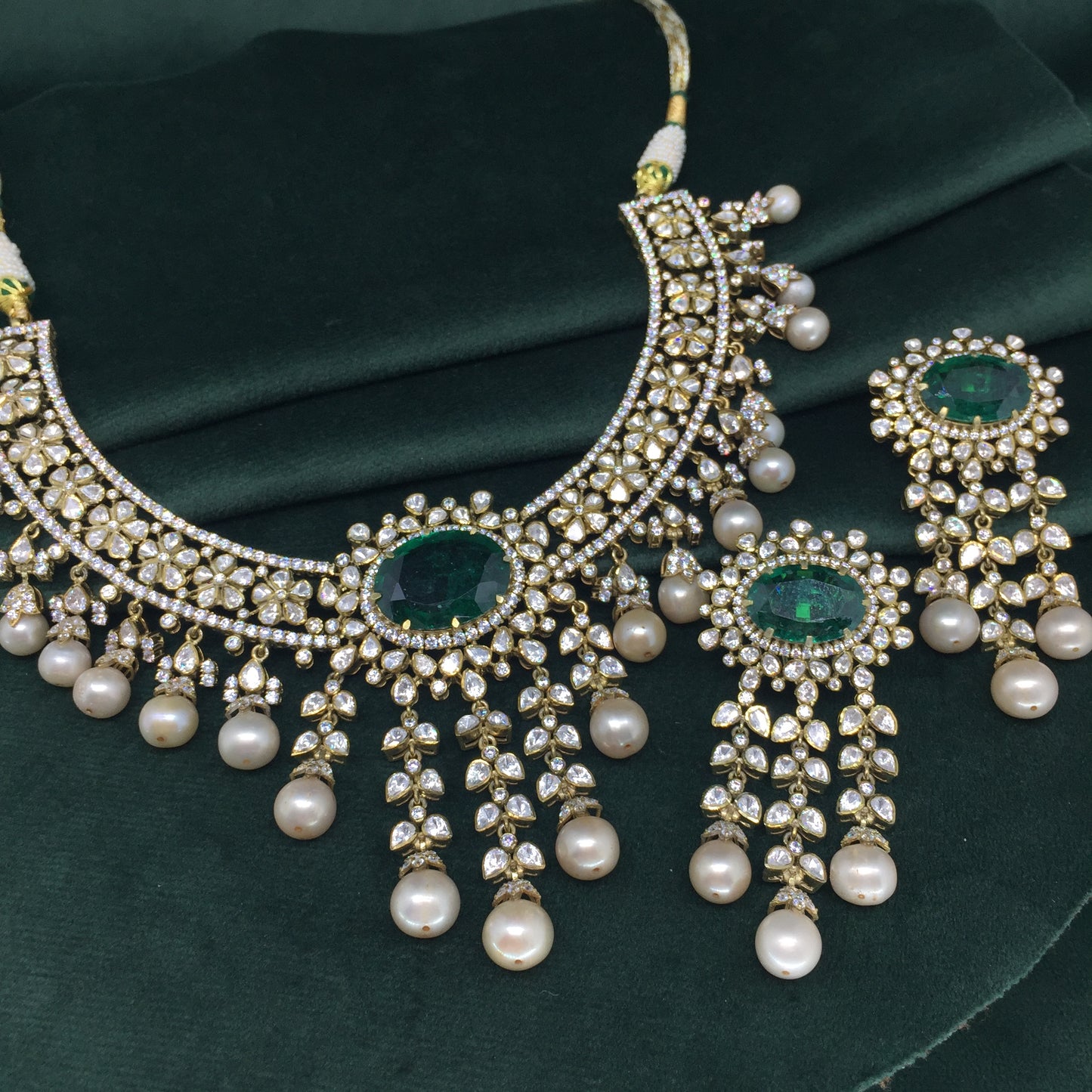 925 Silver Necklace Set with Lab Grown Emeralds