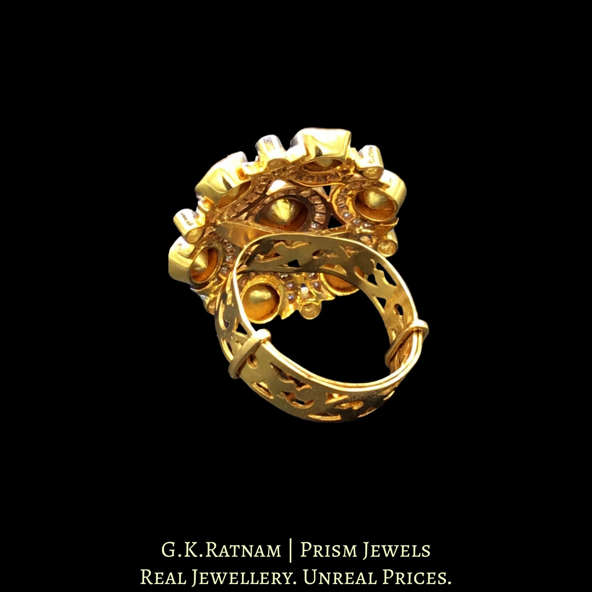 18k Gold and Diamond Polki Open Setting Round Ring - G. K. Ratnam