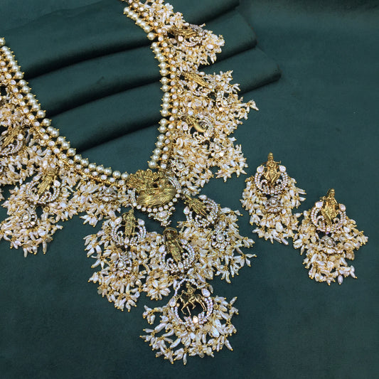 925 Silver temple-style Guttapusalu Necklace Set