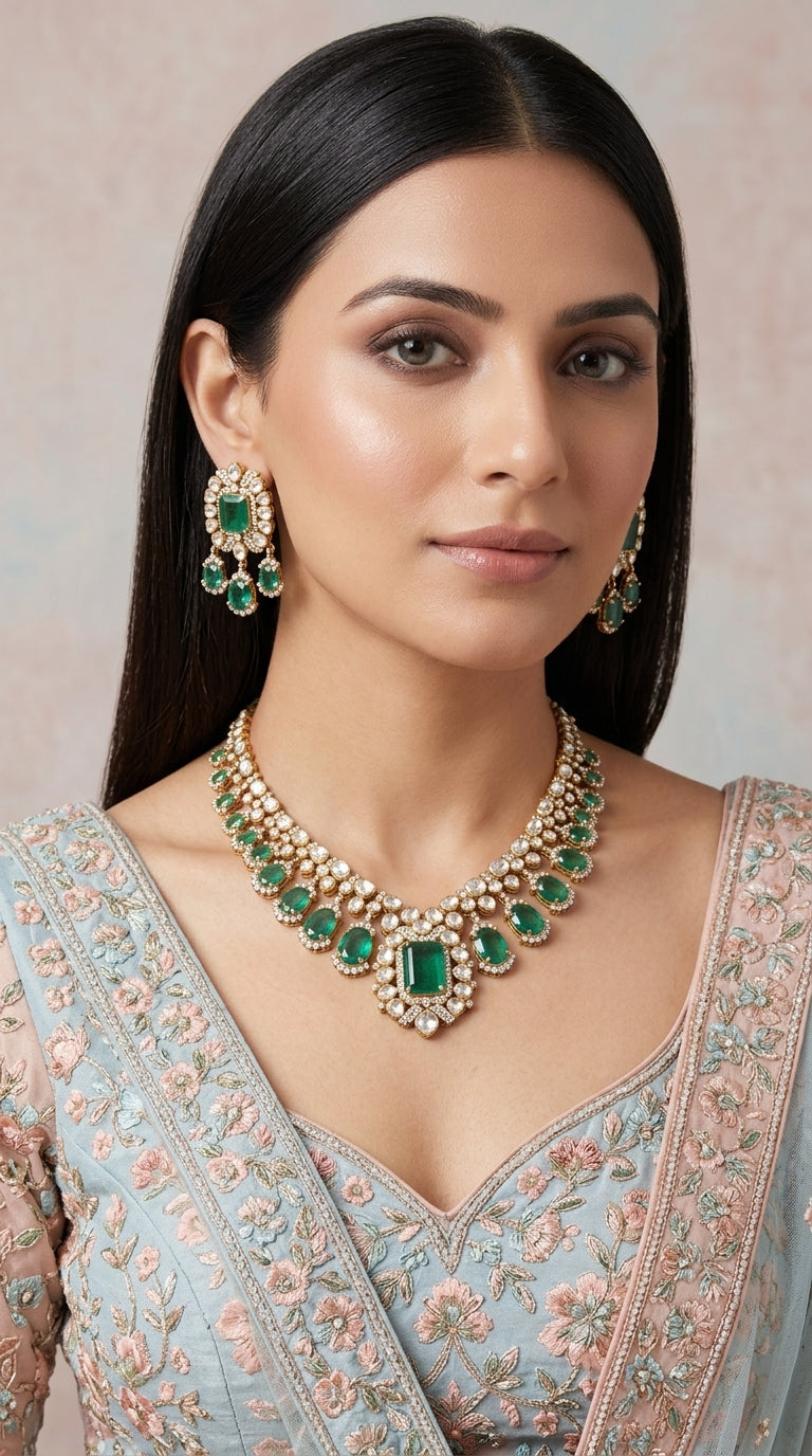 925 Silver Necklace Set with Lab Grown Emeralds