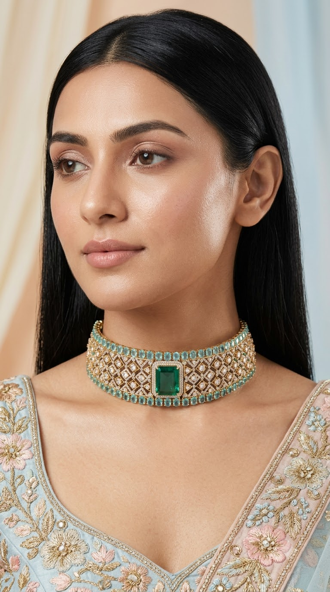 925 Silver Necklace With Lab Grown Emerald - G. K. Ratnam