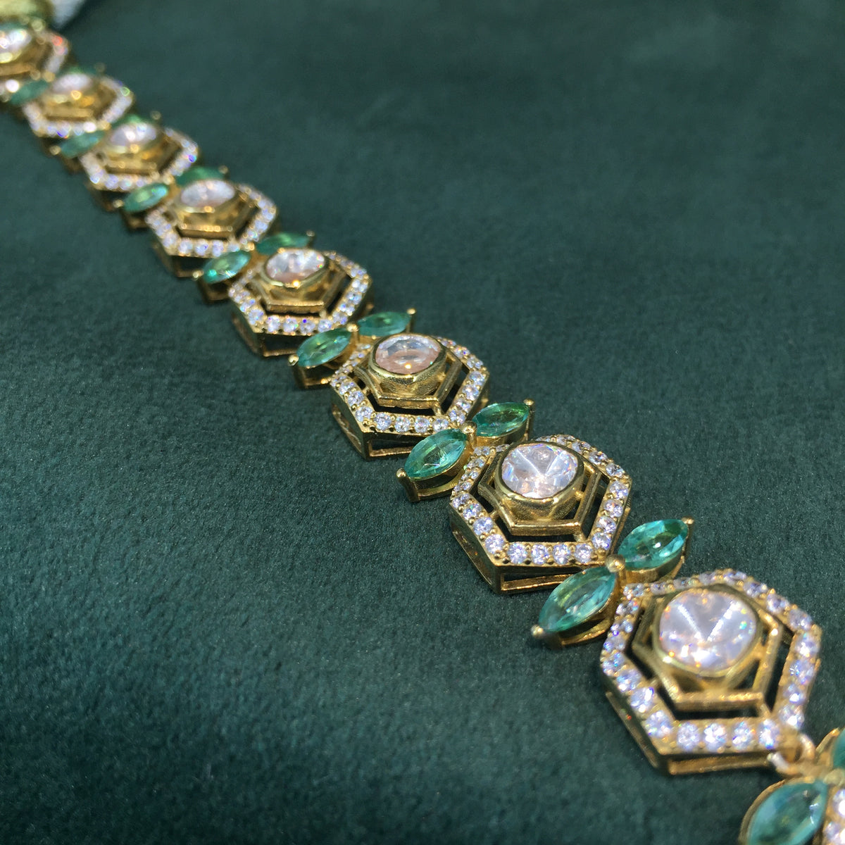 925 Silver Long Necklace Set With Lab Grown Emeralds - G. K. Ratnam