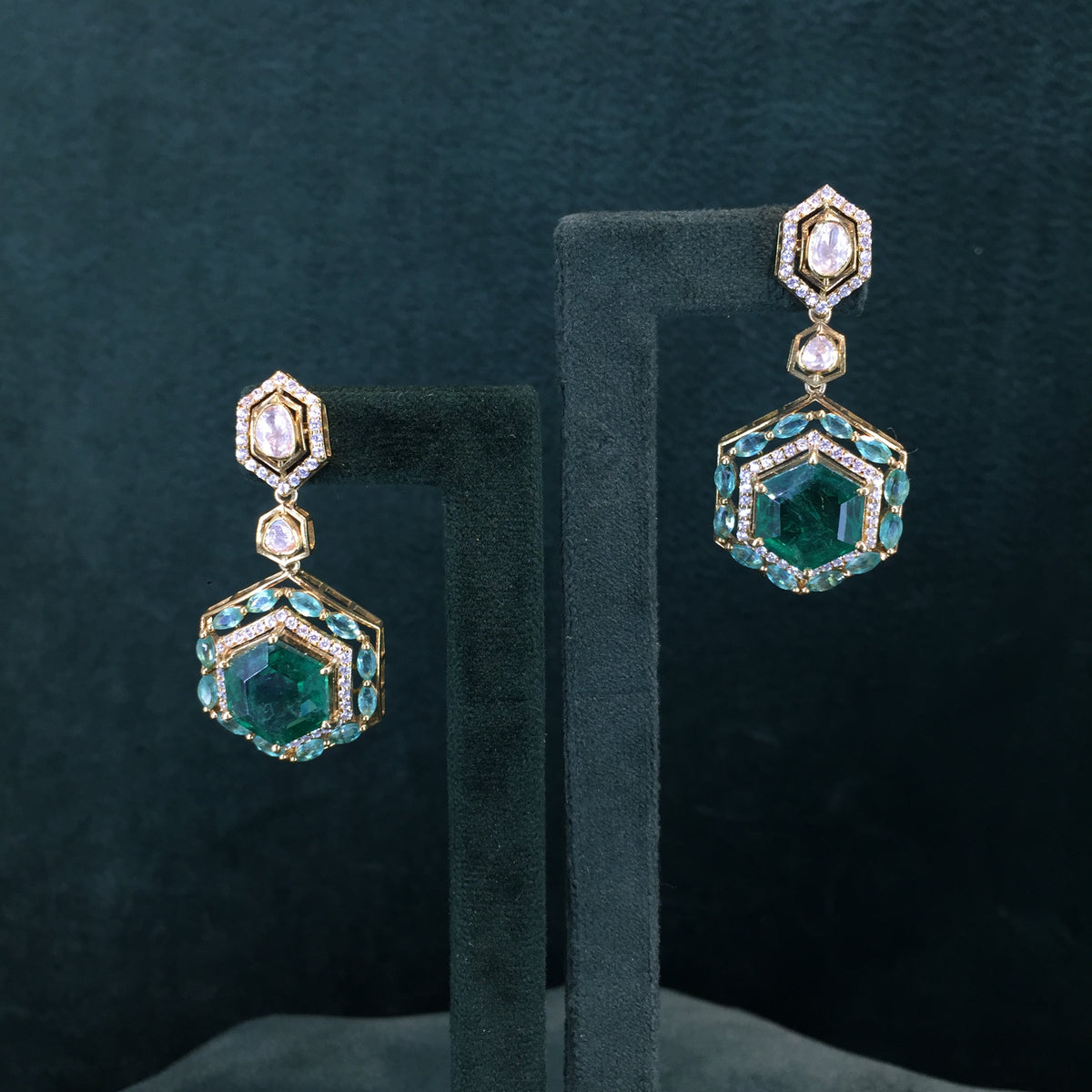 925 Silver Long Necklace Set With Lab Grown Emeralds - G. K. Ratnam