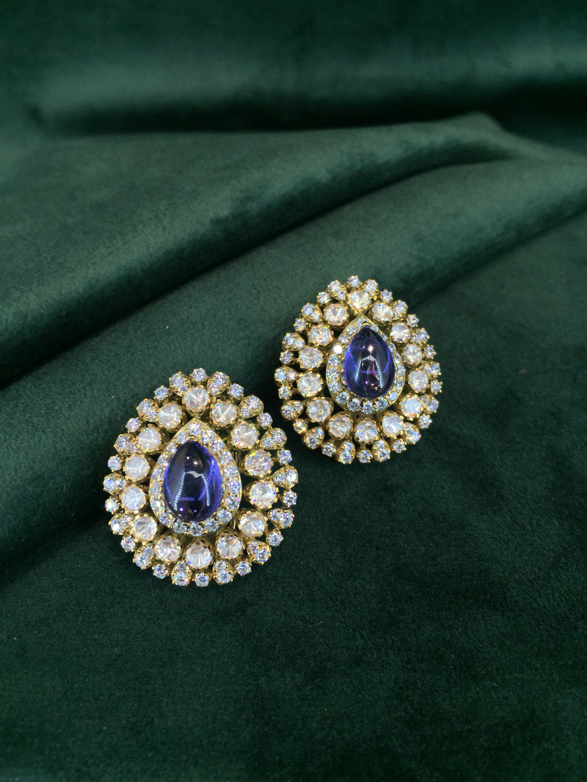 925 Silver Karnfool Earrings With Blue Shappire Lab Grown - G. K. Ratnam