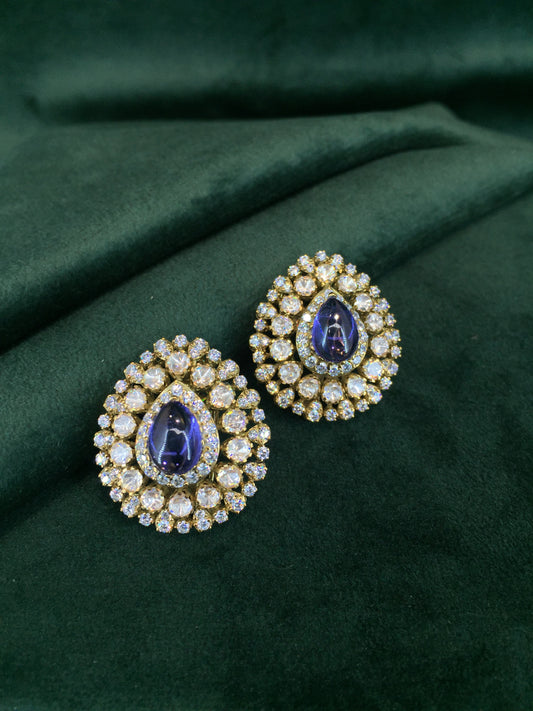 925 Silver Karnfool Earrings With Blue Shappire Lab Grown - G. K. Ratnam
