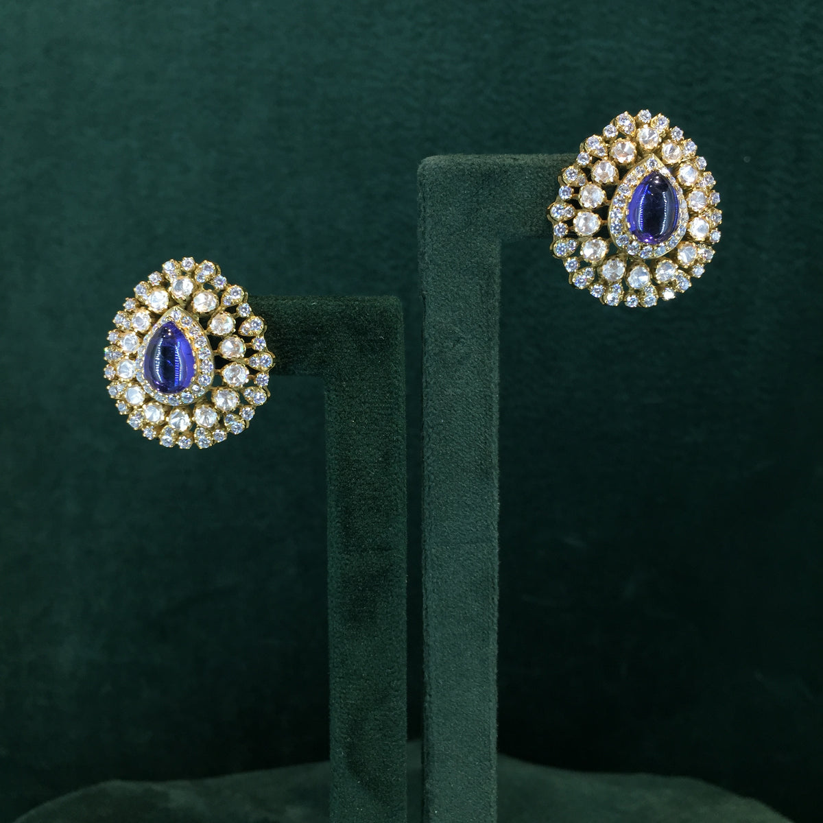 925 Silver Karnfool Earrings With Blue Shappire Lab Grown - G. K. Ratnam