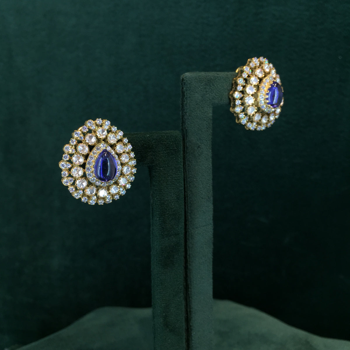 925 Silver Karnfool Earrings With Blue Shappire Lab Grown - G. K. Ratnam