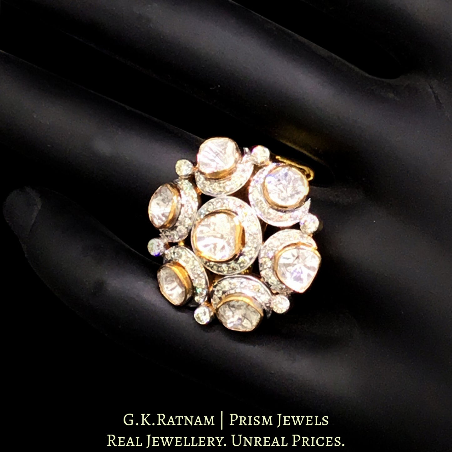 18k Gold and Diamond Polki Open Setting Round Ring - G. K. Ratnam