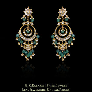 18k Gold and Diamond Polki Chand Bali Earring with Fish Hangings