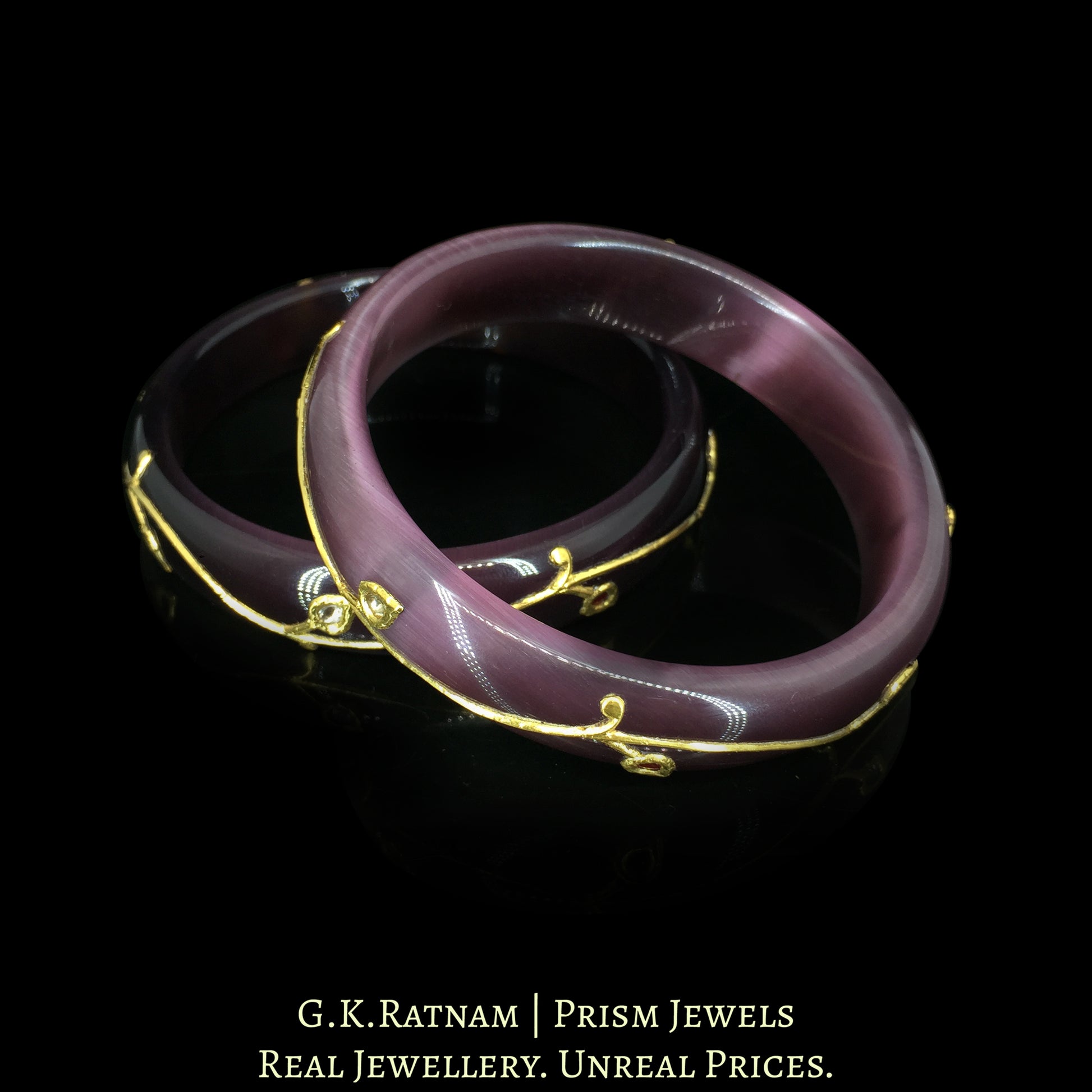 23k Gold and Diamond Polki Bangle Pair - G. K. Ratnam