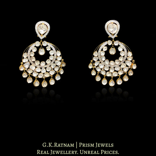 14k Gold and Diamond Polki Open Setting Chand Bali Earring Pair with Polki Drops