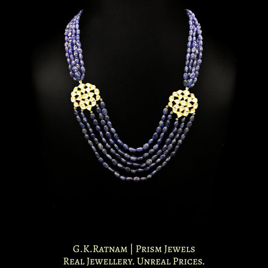Traditional Gold and Diamond Polki Broach Necklace with Blue Sapphires - G. K. Ratnam