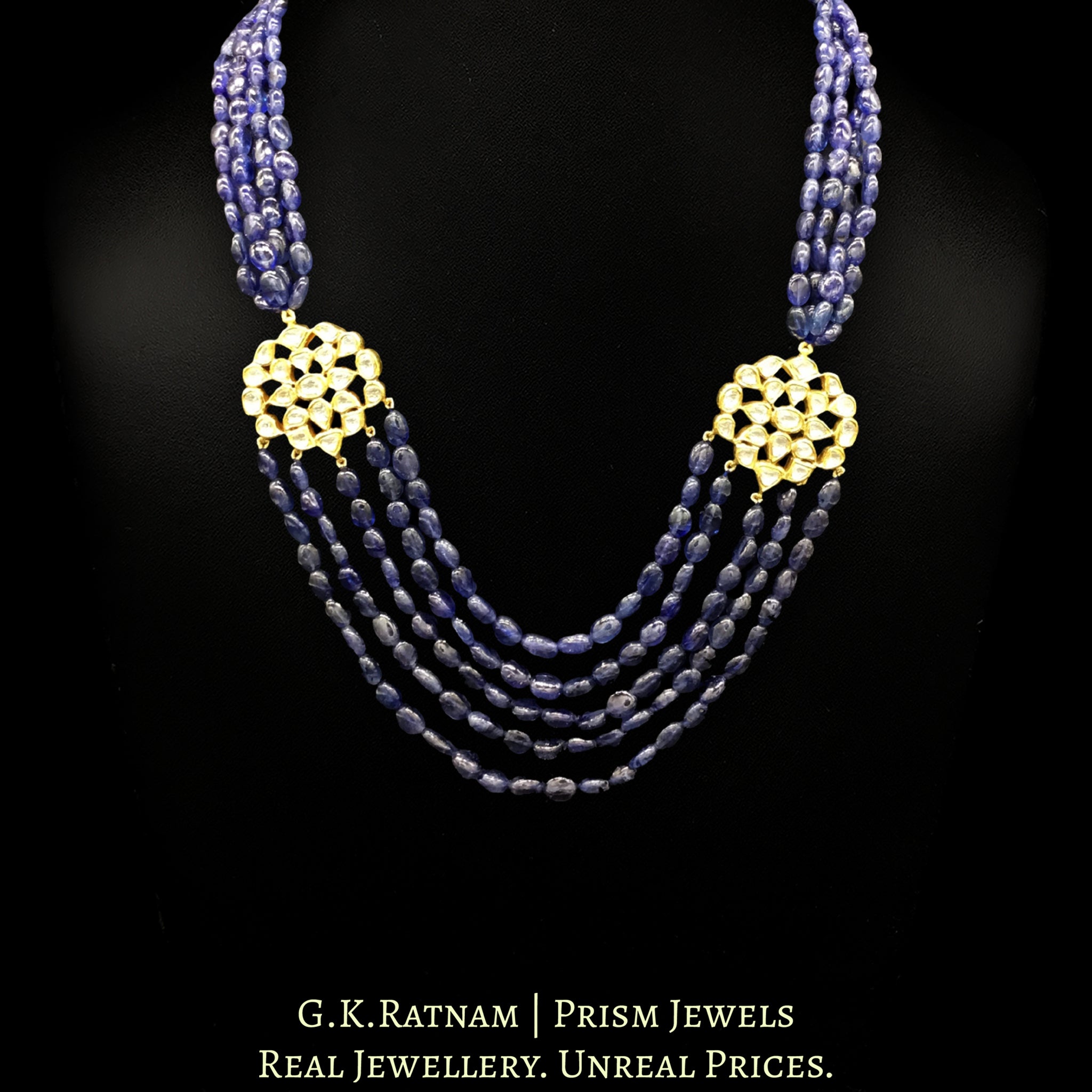 Traditional Gold and Diamond Polki Broach Necklace with Blue Sapphires