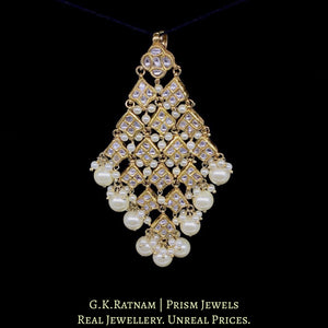 23k Gold and Diamond Polki kite-shaped Maang Tika enhanced with triple-coated shell pearls