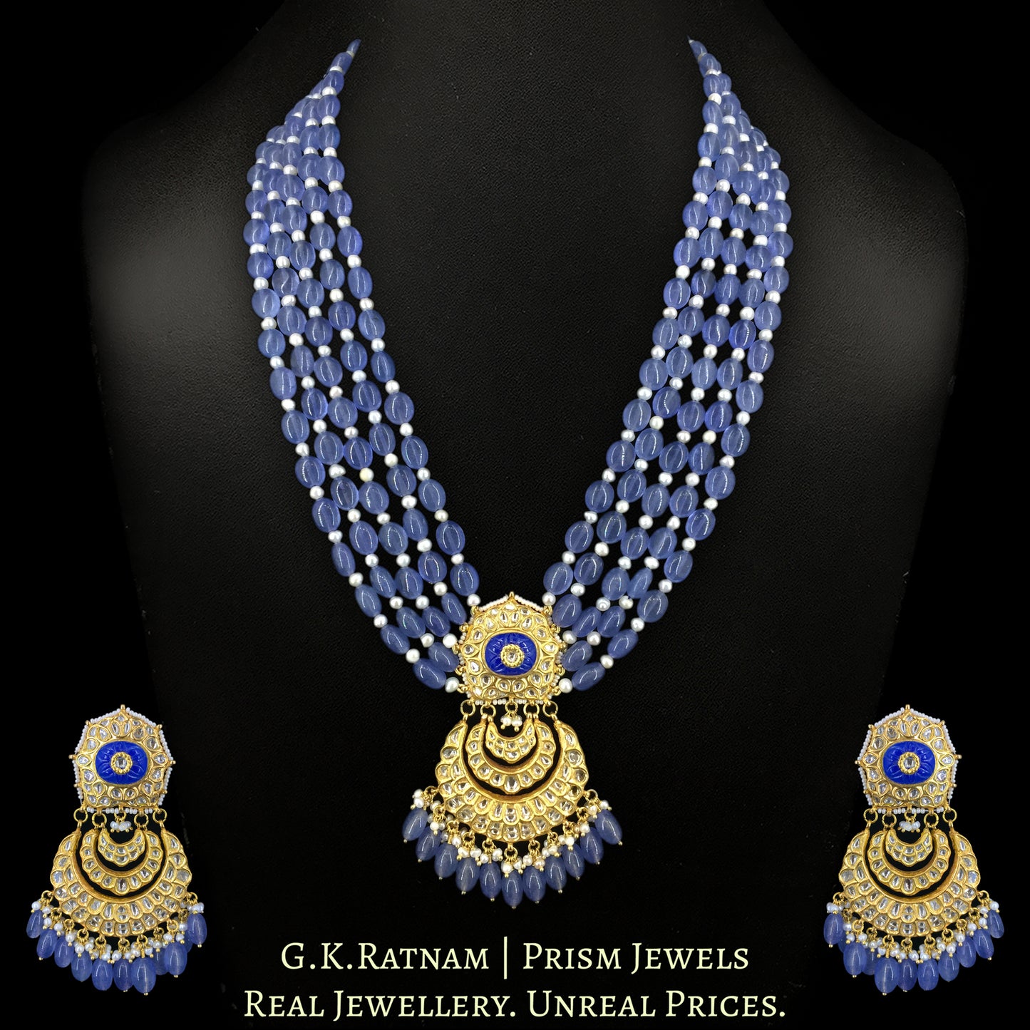 23k Gold and Diamond Polki Chand Bali Pendant Set