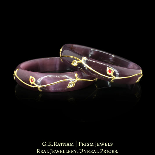 23k Gold and Diamond Polki Bangle Pair - G. K. Ratnam