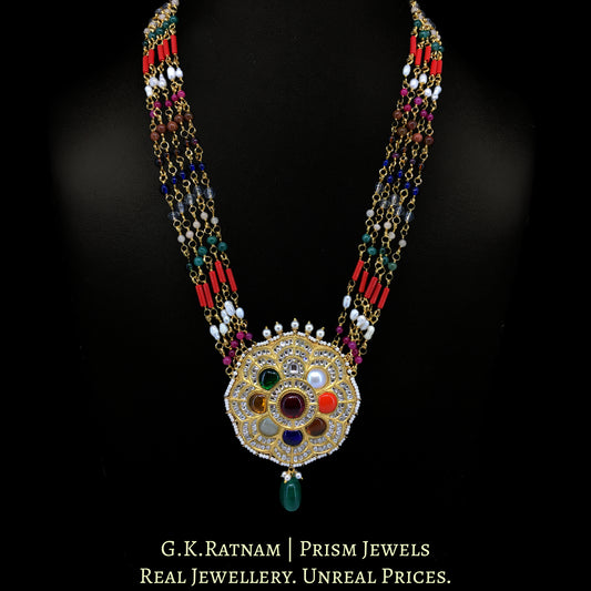 23k Gold and Diamond Polki Navratna Pendant Set with Navratna Chains - G. K. Ratnam