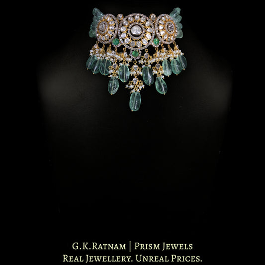 18k Gold and Diamond Polki Open Setting Choker Necklace strung in Fluorites - G. K. Ratnam