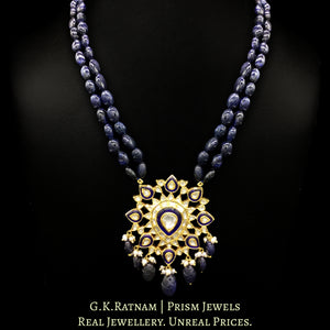 Traditional Gold and Diamond Polki star-shaped Blue Pendant Set with Natural Blue Sapphires