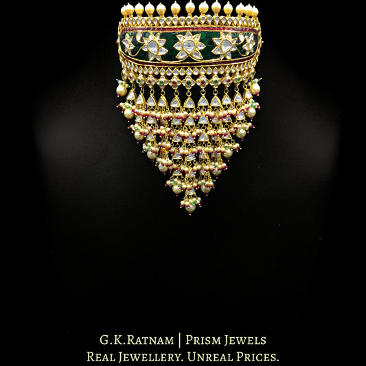18k Gold and Diamond Polki Rajpooti Aad Choker Necklace Set with Natural Emeralds and Rubies - G. K. Ratnam