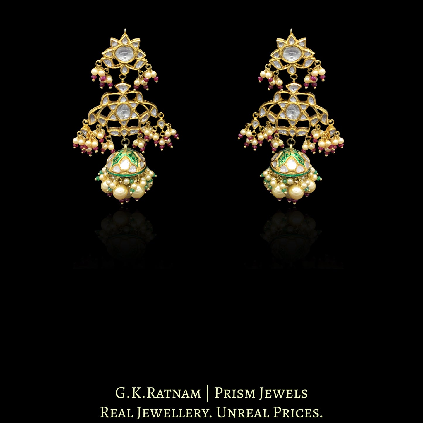 18k Gold and Diamond Polki Rajpooti Aad Choker Necklace Set with Natural Emeralds and Rubies - G. K. Ratnam