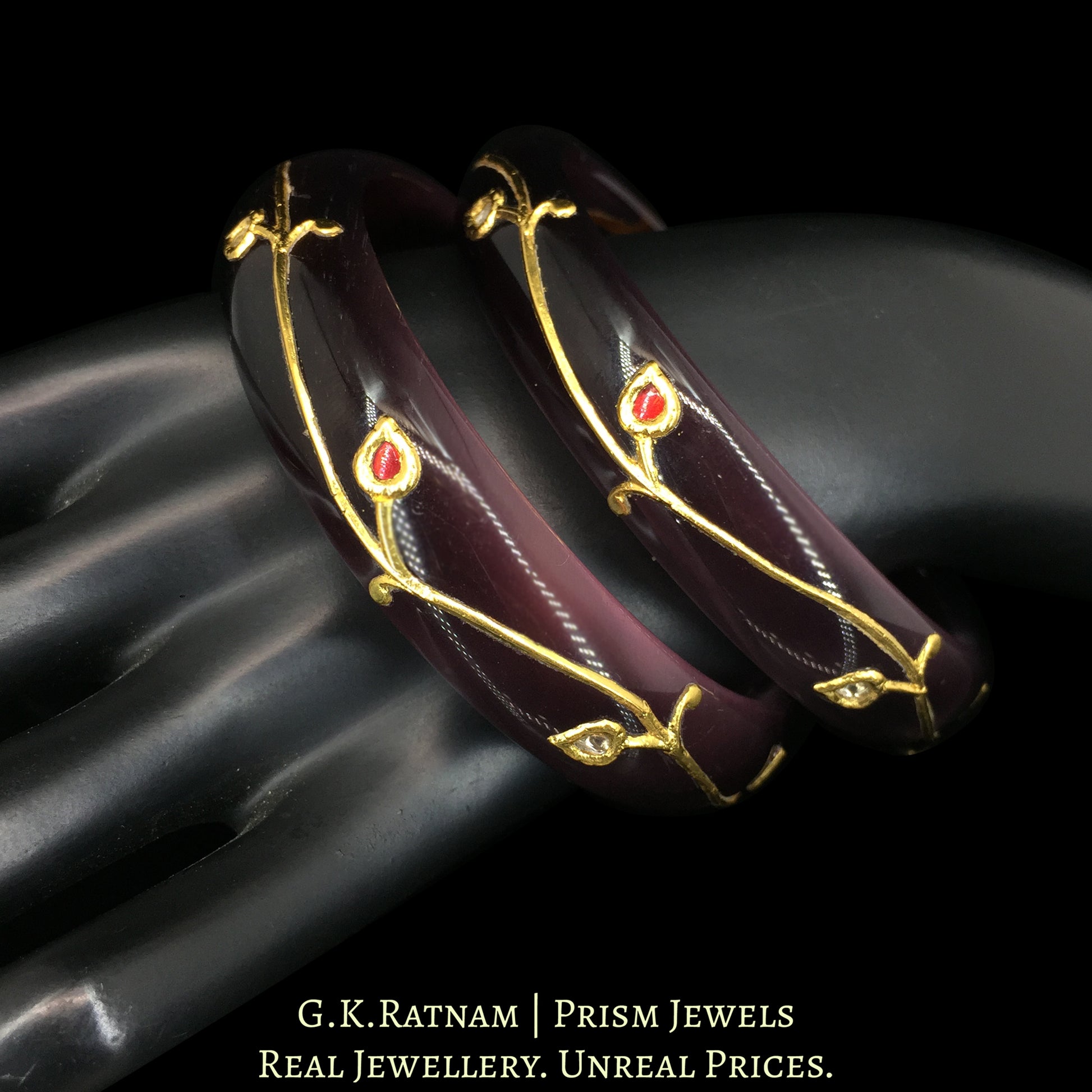 23k Gold and Diamond Polki Bangle Pair - G. K. Ratnam