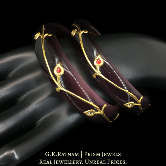 23k Gold and Diamond Polki Bangle Pair - G. K. Ratnam